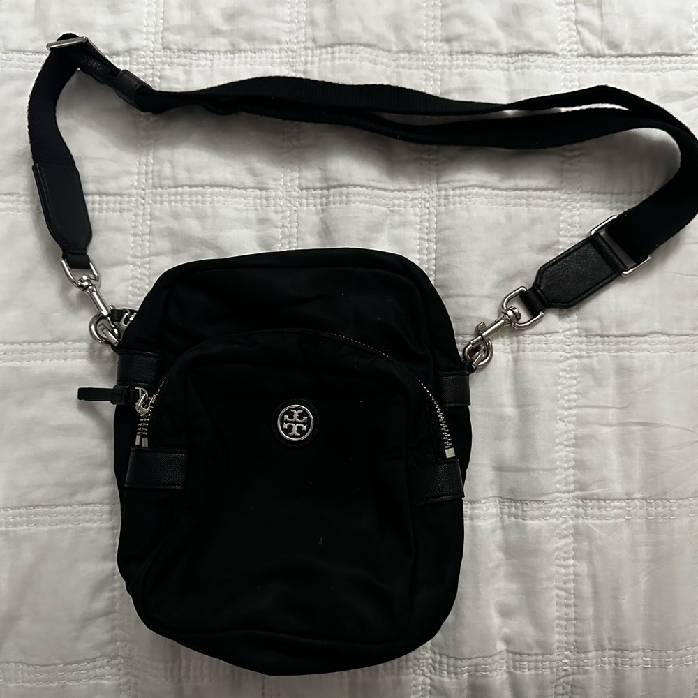 Tory Burch Black Crossbody Bag with Adjustable Strap and Logo